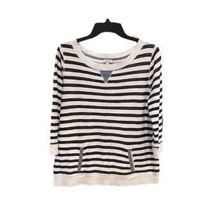 Talbots women’s terry cotton 3/4 sleeve spring top SZ S navy white